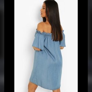 Paper Crane off the shoulder mini dress